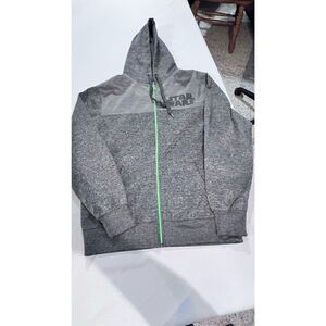 Star Wars Mens Full Zip Fleece Drawstring Hoodie Jacket Heather Gray Size Medium